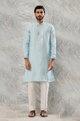 POWDER BLUE COTTON SILK MIRROR WORK KURTA SET