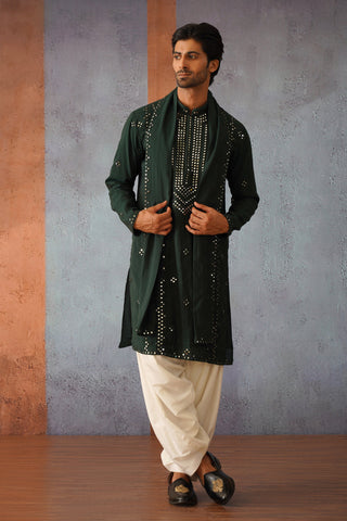 Ninad - Mehandi Green Mirror Work Patiyala Kurta Set with Dupatta