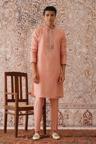 Aijaaz - Onion Pink Mirror Embroidered Kurta Set