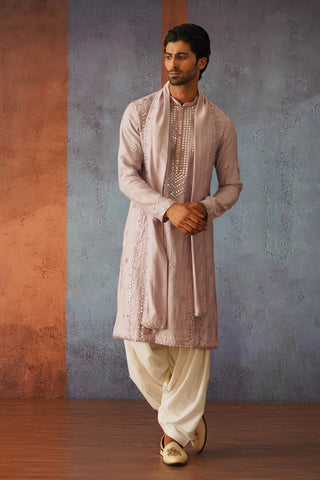 Chaitanya - Mauve Purple Mirror Work Kurta Set with Patiyala and Dupatta
