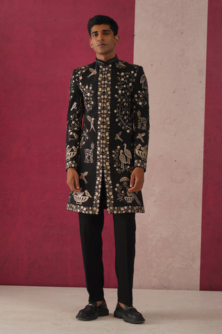 Sukrit - Black Sherwani with Cutdana and Zari work