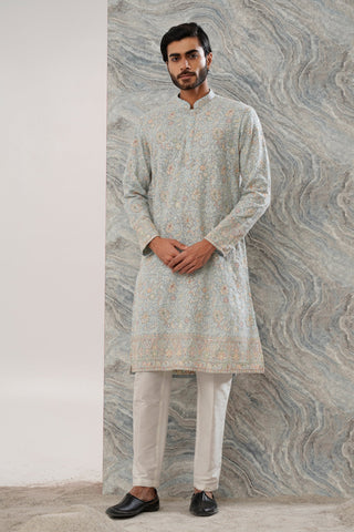 POWDER BLUE VISCOSE GEORGETTE SEQUINED KURTA SET