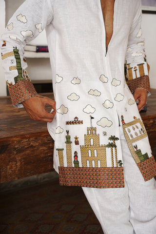 Karan Sharma in Anant Off White Linen Zipper Front Open Kurta Set