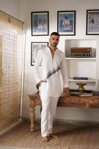 Wahina White Linen Pathani Set
