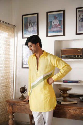 Udaya Yellow Linen Pathani Set