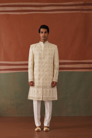 Shayan - Real Mirror Work Sherwani Set in Cream