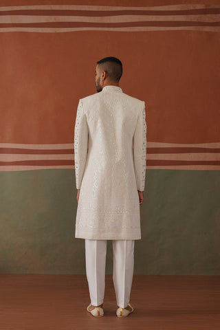 Zafar - Real Mirror Work Sherwani Set Pearl White