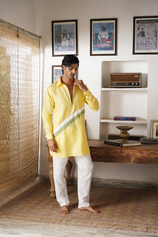 Udaya Yellow Linen Pathani Set