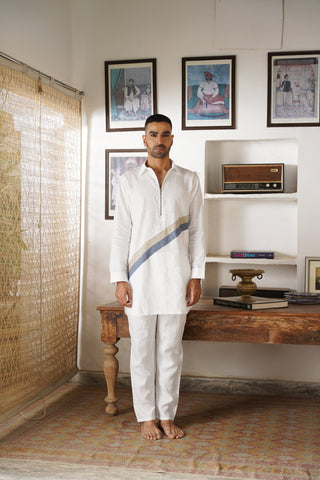 Wahina White Linen Pathani Set