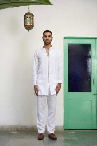 Jayesh White Zipper Short Kurta Set
