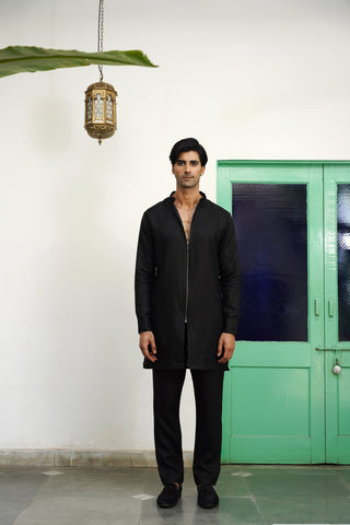 Griha Black Zipper Short Kurta Set