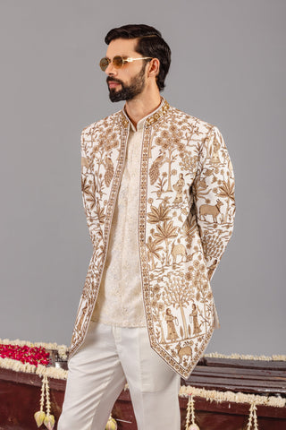 Pichwai  Ivory Jodhpuri Set