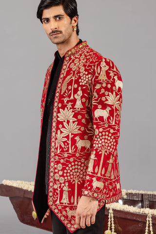 Pichwai Red Jodhpuri Set