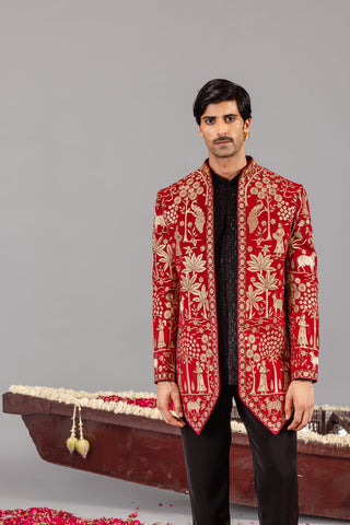 Pichwai Red Jodhpuri Set