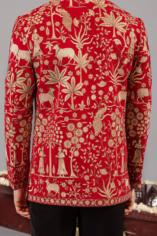 Pichwai Red Jodhpuri Set