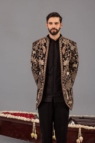 RAMAN DHINGRA IN Pichwai Black Jodhpuri Set