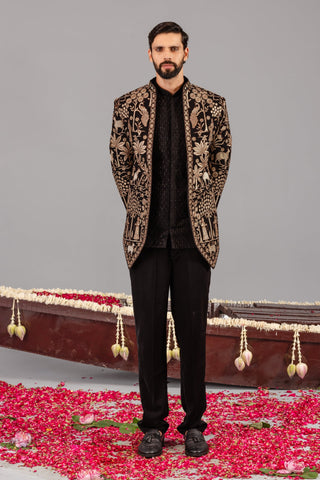 RAMAN DHINGRA IN Pichwai Black Jodhpuri Set