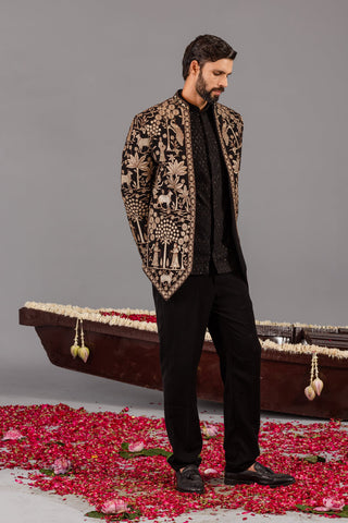 RAMAN DHINGRA IN Pichwai Black Jodhpuri Set