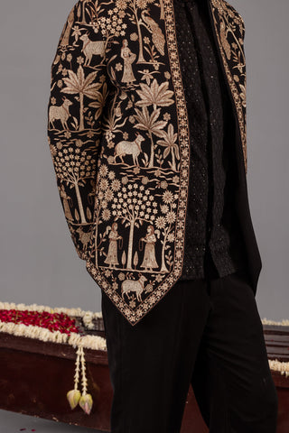 Pichwai Black Jodhpuri Set