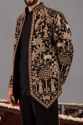 RAMAN DHINGRA IN Pichwai Black Jodhpuri Set
