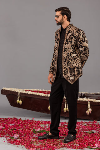 RAMAN DHINGRA IN Pichwai Black Jodhpuri Set