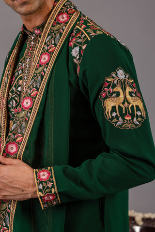 Deer Garden Bottle Green Kurta Set