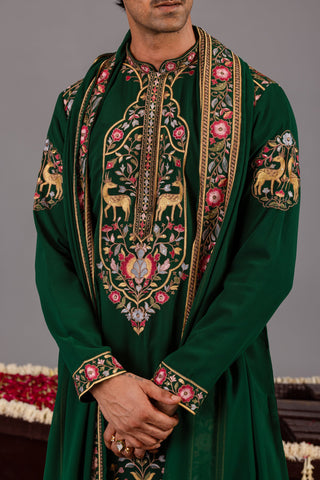 Deer Garden Bottle Green Kurta Set
