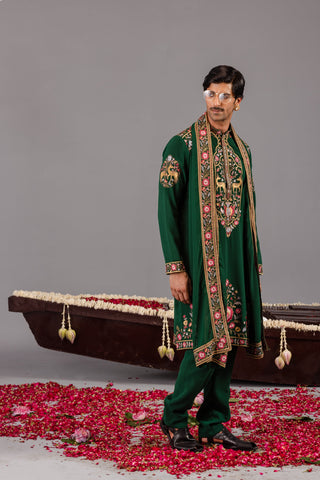 Deer Garden Bottle Green Kurta Set