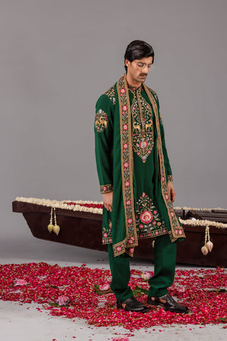 Deer Garden Bottle Green Kurta Set