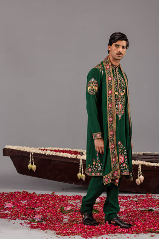 Deer Garden Bottle Green Kurta Set