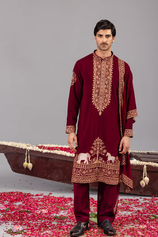ASHISH BHATIA in Chaar Kadam Wine Kurta Set