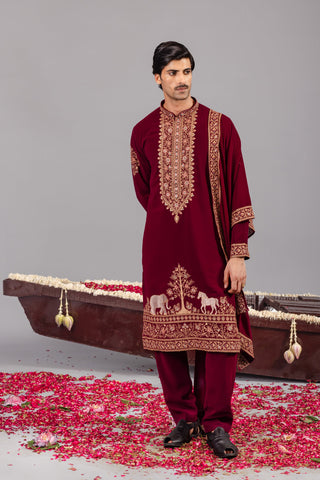 ASHISH BHATIA in Chaar Kadam Wine Kurta Set