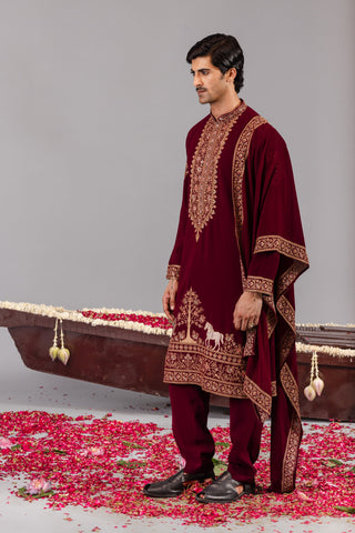 Chaar Kadam Wine Kurta Set