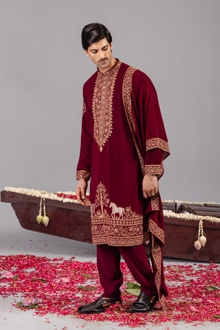 ASHISH BHATIA in Chaar Kadam Wine Kurta Set