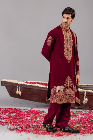 Chaar Kadam Wine Kurta Set