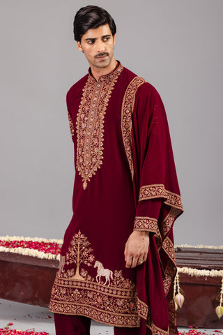 ASHISH BHATIA in Chaar Kadam Wine Kurta Set