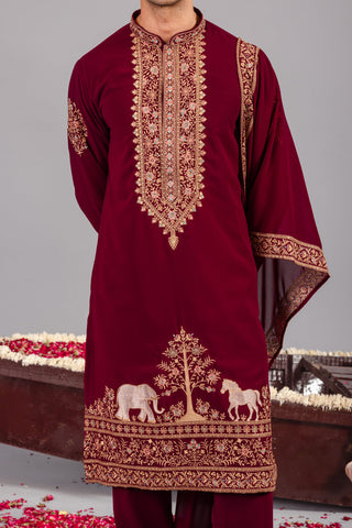 Chaar Kadam Wine Kurta Set
