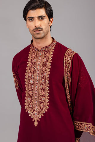 Chaar Kadam Wine Kurta Set