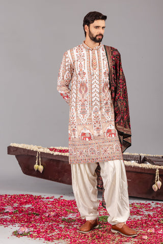 Shalin Bhanot in Mughal Ivory Kurta Set