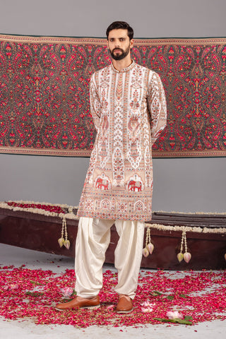 𝗥𝗼𝗰𝗸𝘆 𝗝𝗮𝗶𝘀𝘄𝗮𝗹 in Mughal Ivory Kurta Set