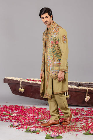 ZAID DARBAR IN Bagicha Tale Mehndi Kurta Jacket Set