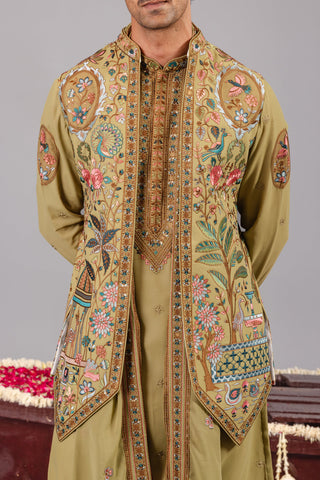 Bagicha Tale Mehndi Kurta Jacket Set