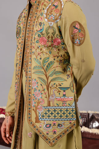 ZAID DARBAR IN Bagicha Tale Mehndi Kurta Jacket Set