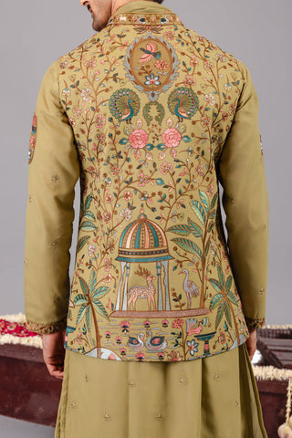 ZAID DARBAR IN Bagicha Tale Mehndi Kurta Jacket Set