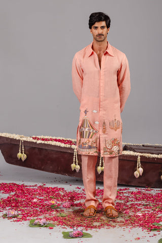 Carnival Peach Zipper Kurta Set