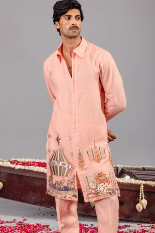 Carnival Peach Zipper Kurta Set