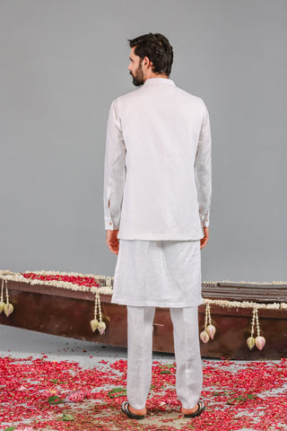 Carnival White Front Open Kurta Jacket Set