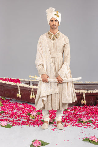 Nizam Beige Sherwani Set