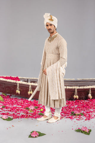 Nizam Beige Sherwani Set