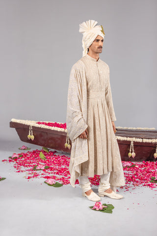 Nizam Beige Sherwani Set